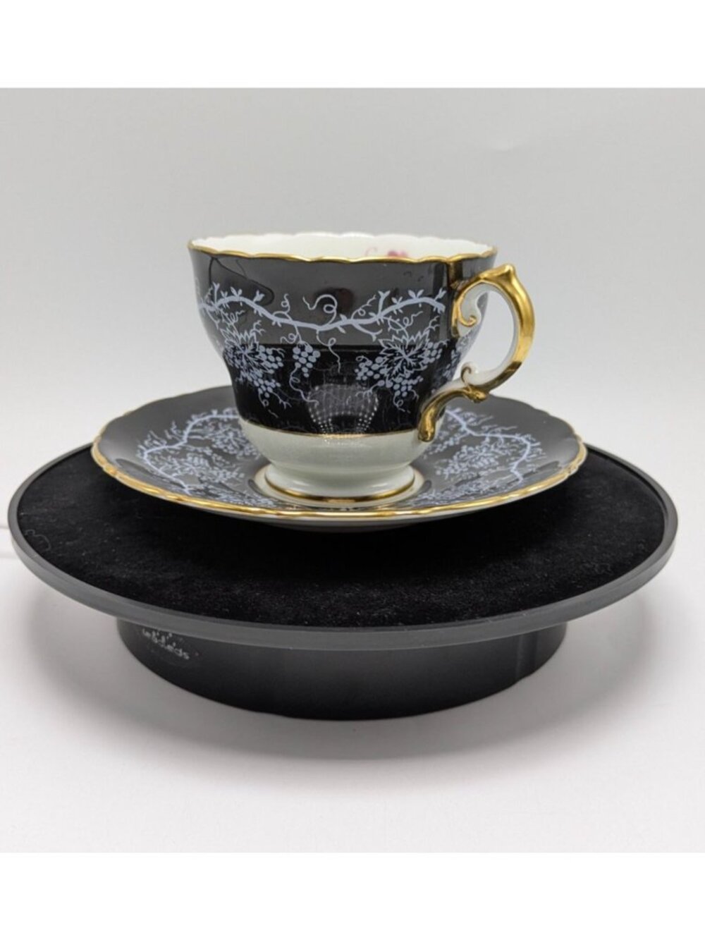 Royal Cauldon Floral & Black Bone China Tea Cup & Saucer Set
